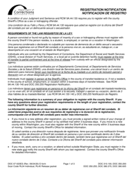 Form DOC07-023ES Registration Notification - Washington (English/Spanish)