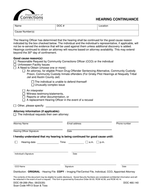 Form DOC09-289  Printable Pdf