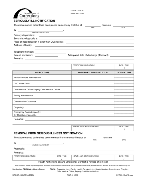 Form DOC13-109  Printable Pdf