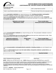 Document preview: Form DOC16-102ES Visitor Medication Questionnaire - Washington (English/Spanish)