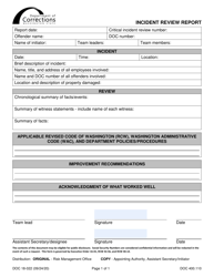 Document preview: Form DOC18-022 Incident Review Report - Washington