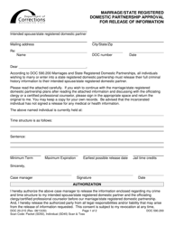 Form DOC20-215 Marriage/State Registered Domestic Partnership Approval for Release of Information - Washington