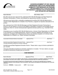 Document preview: Form DOC20-219ES Acknowledgment of Doc 590.200 Marriages and State Registered Domestic Partnerships in Prisons - Washington (English/Spanish)