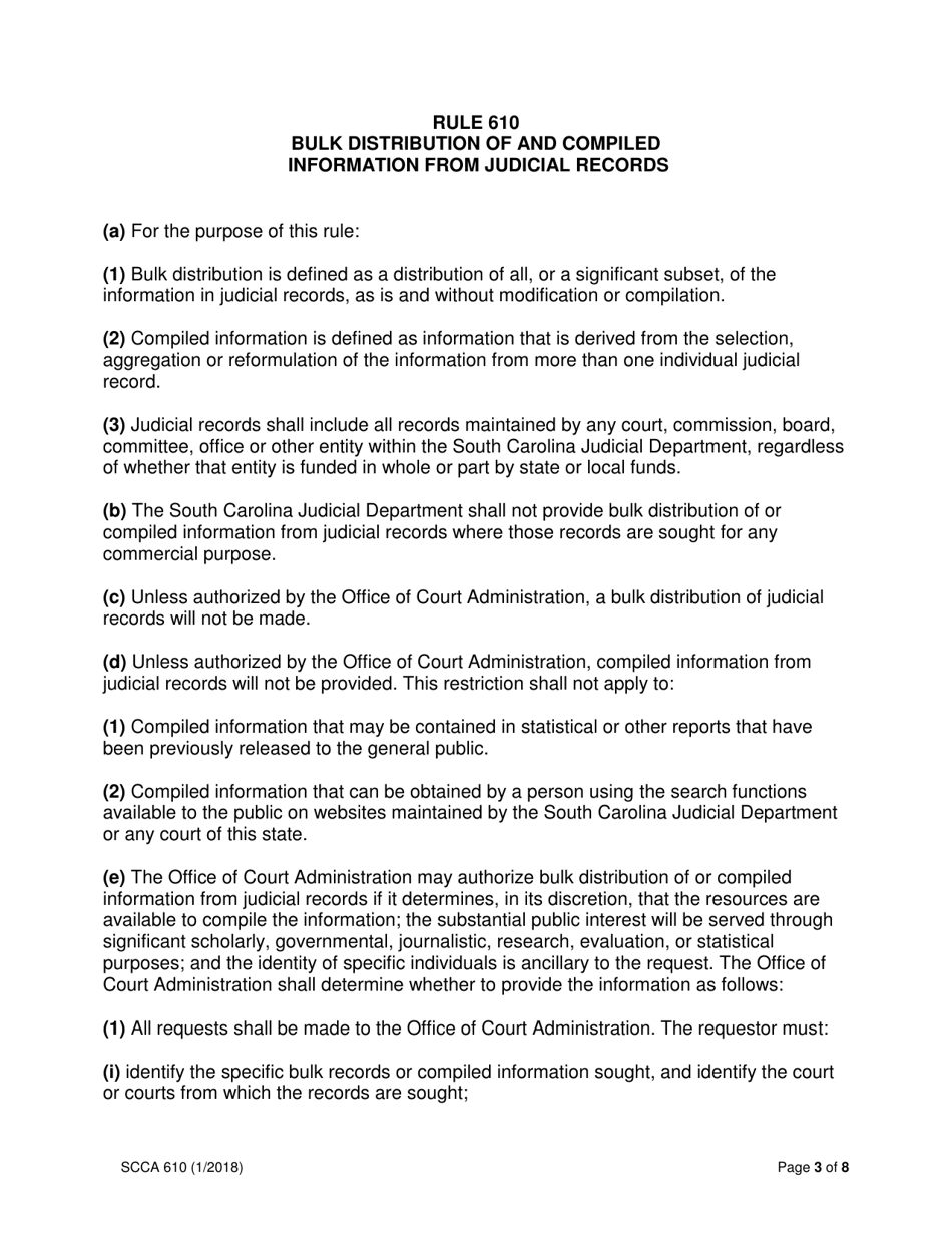 Form SCCA610 Request for Bulk Distribution of and Compiled Information From Judicial Records - South Carolina, Page 3