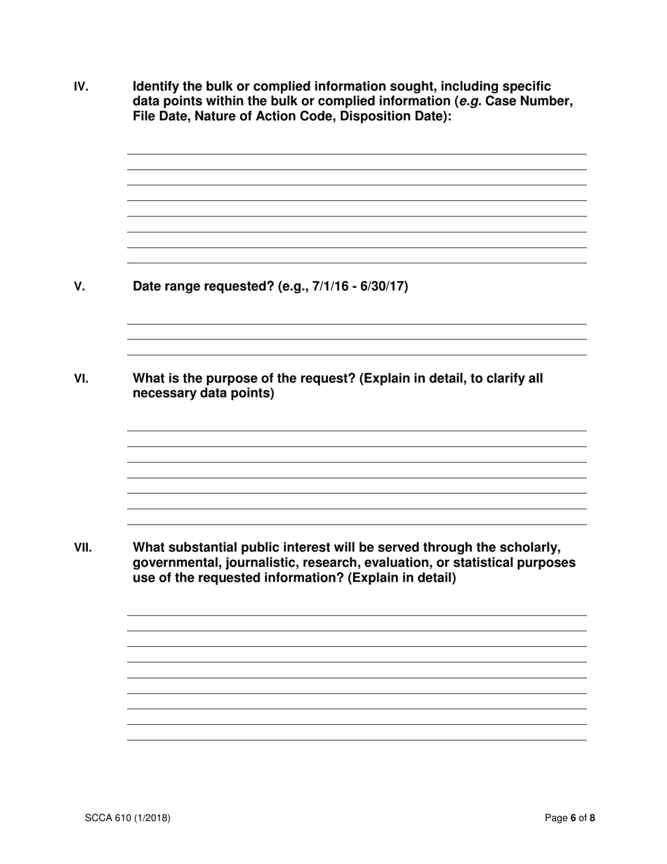 Form SCCA610 Request for Bulk Distribution of and Compiled Information From Judicial Records - South Carolina, Page 6