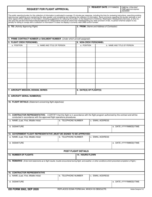 DD Form 3062 Request for Flight Approval