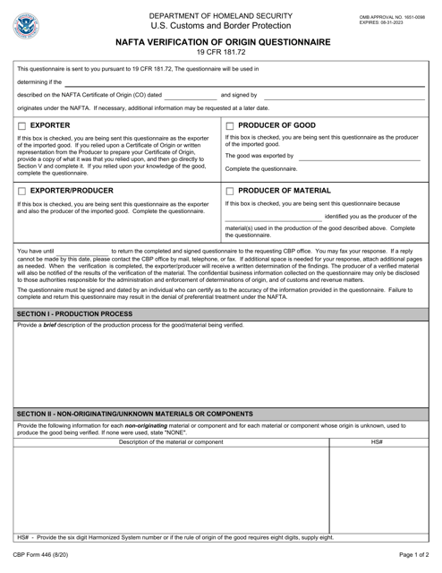 CBP Form 446  Printable Pdf