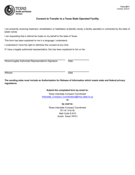 Document preview: Form 0011 Consent to Transfer to a Texas State Operated Facility - Texas