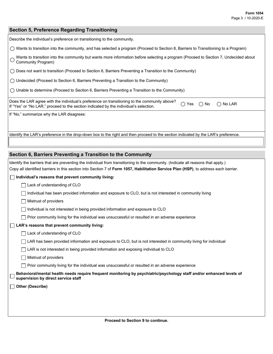 Form 1054 Community Living Options - Texas, Page 3