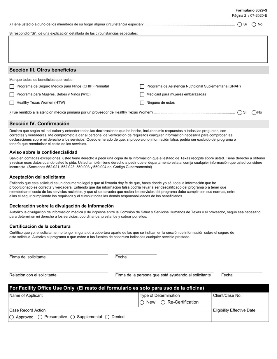 Formulario 3029-S Solicitud De Beneficios Del Programa - Texas (Spanish), Page 2