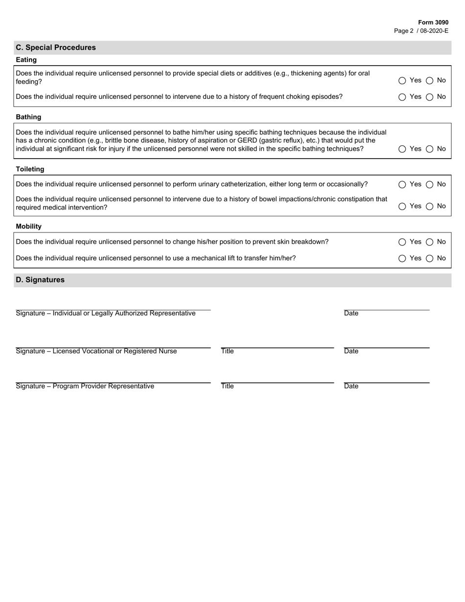 Form 3090 Nursing Health Screening Within 72 Hours of Community Placement - Texas, Page 2