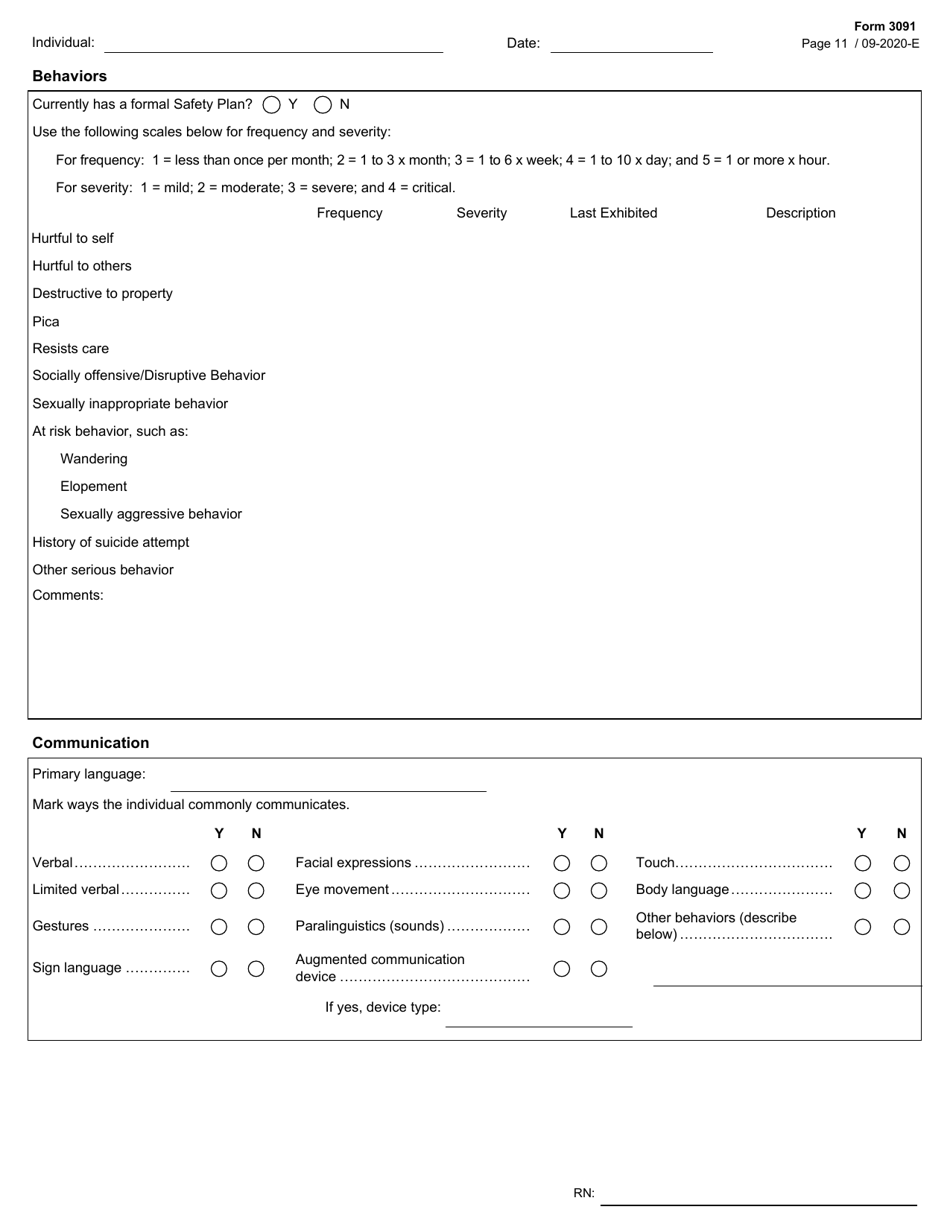 Form 3091 Comprehensive Nursing Assessment - Texas, Page 11