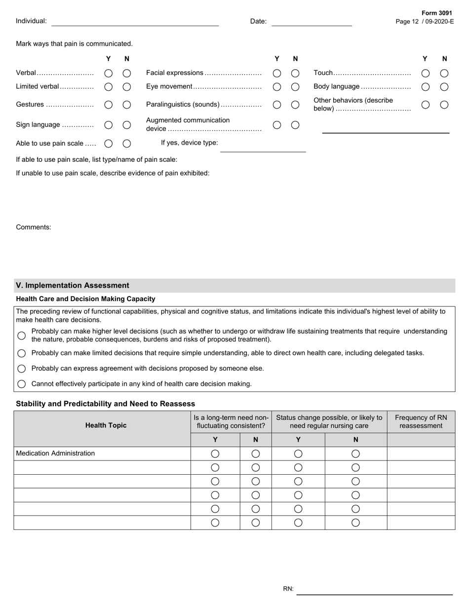Form 3091 Comprehensive Nursing Assessment - Texas, Page 12