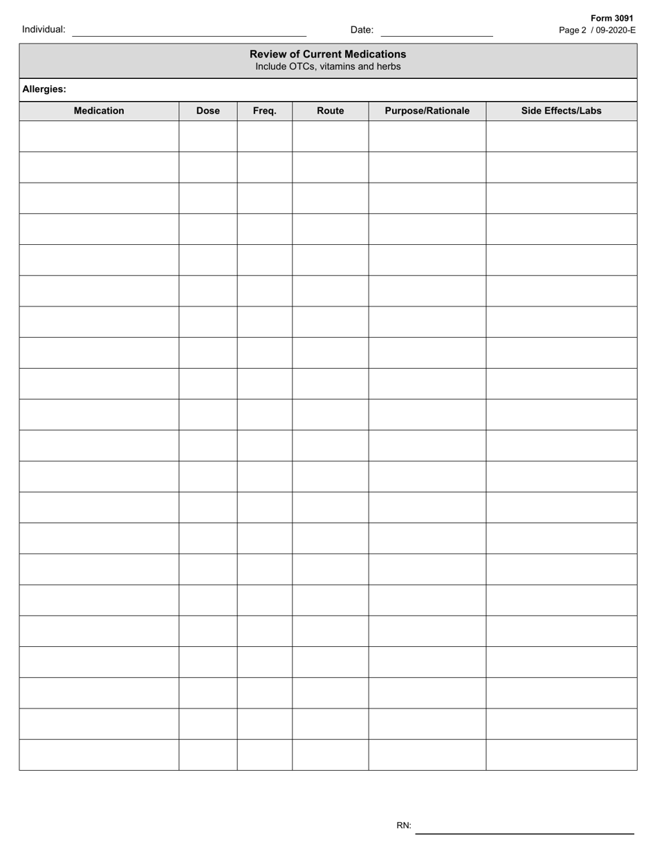 Form 3091 Comprehensive Nursing Assessment - Texas, Page 2