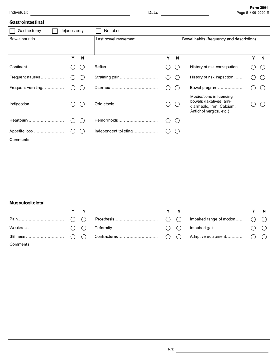 Form 3091 Comprehensive Nursing Assessment - Texas, Page 6