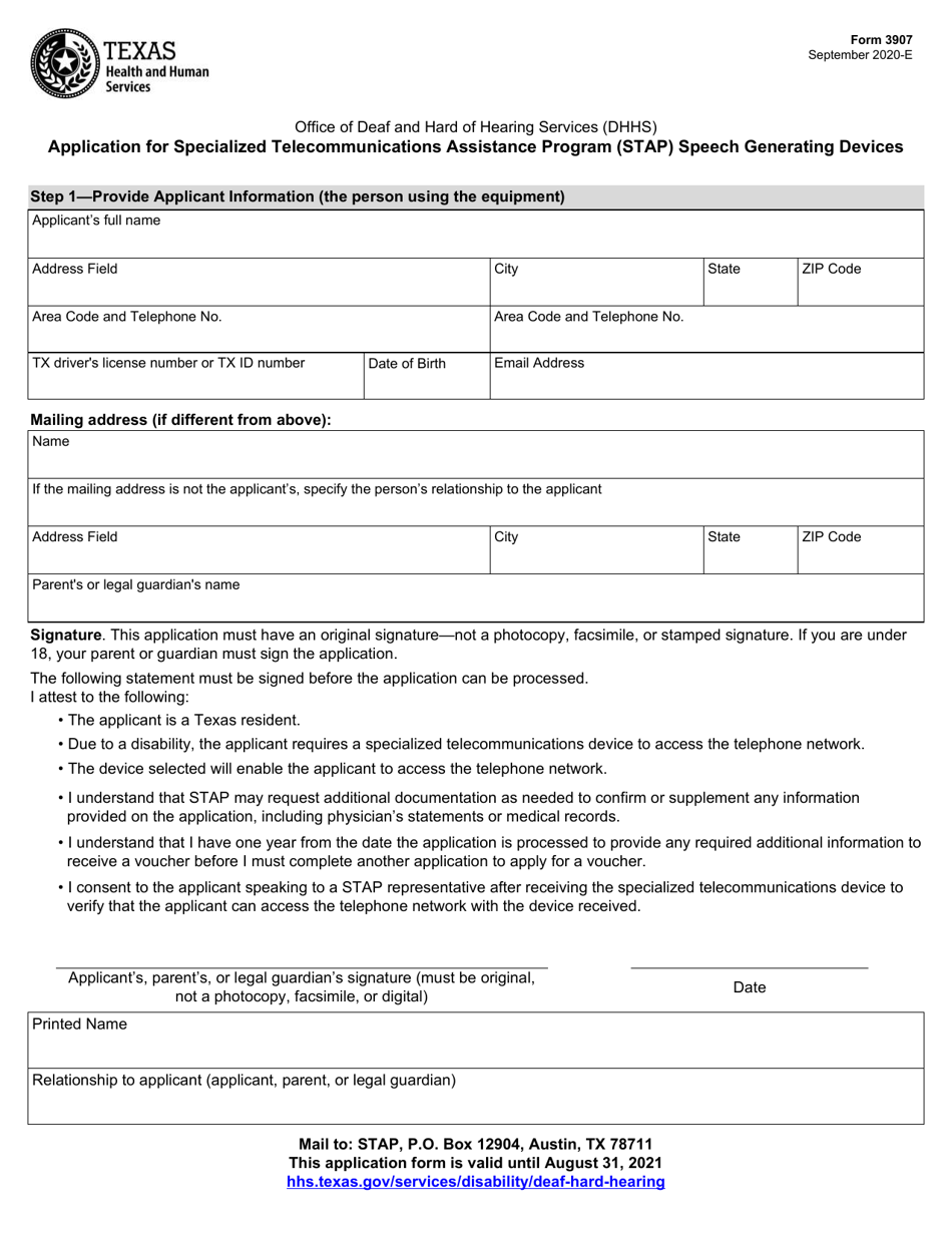 Form 3907 - Fill Out, Sign Online and Download Fillable PDF, Texas ...