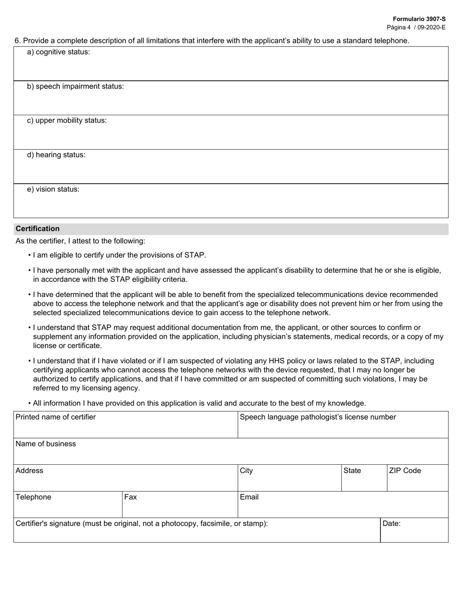 Form 3907-S Application for Specialized Telecommunications Assistance Program (Stap) Speech Generating Devices - Texas (English / Spanish), Page 4