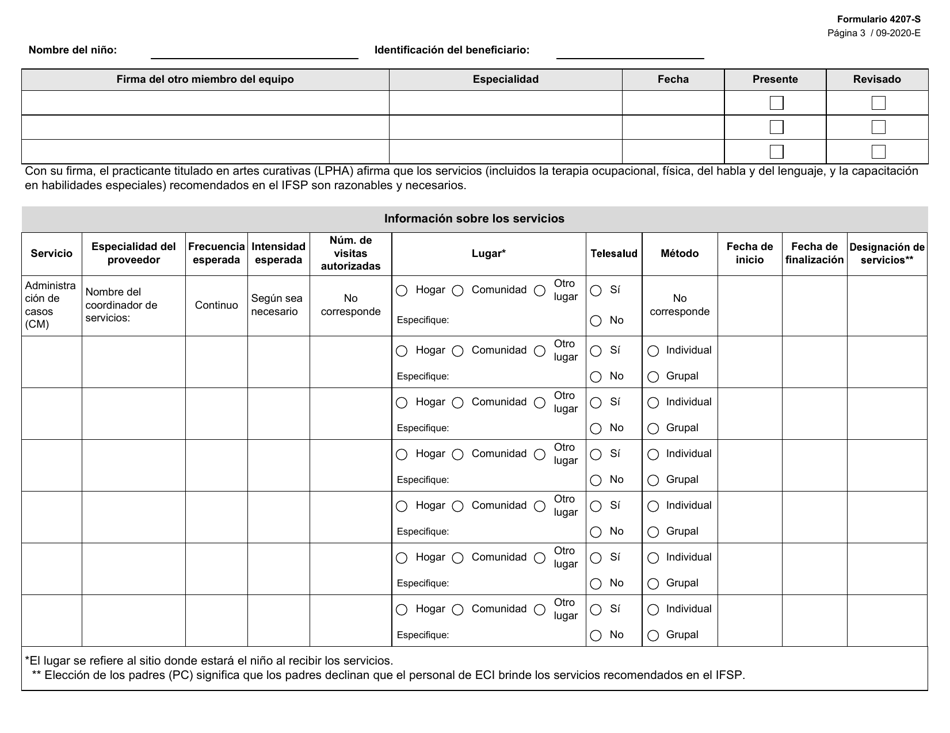 Formulario 4207-S Paginas Del Plan Individualizado De Servicios Para La Familia (Ifsp) - Texas (Spanish), Page 3