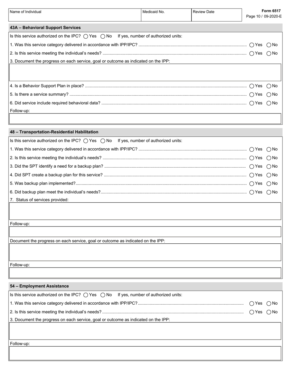 Form 6517 Individual Program Plan (Ipp) Service Review - Texas, Page 10