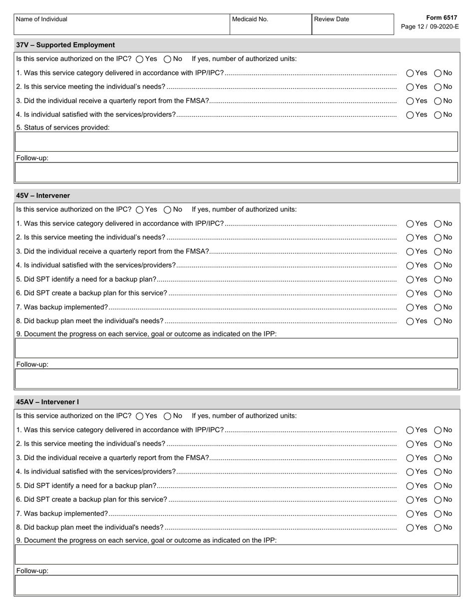 Form 6517 Individual Program Plan (Ipp) Service Review - Texas, Page 12