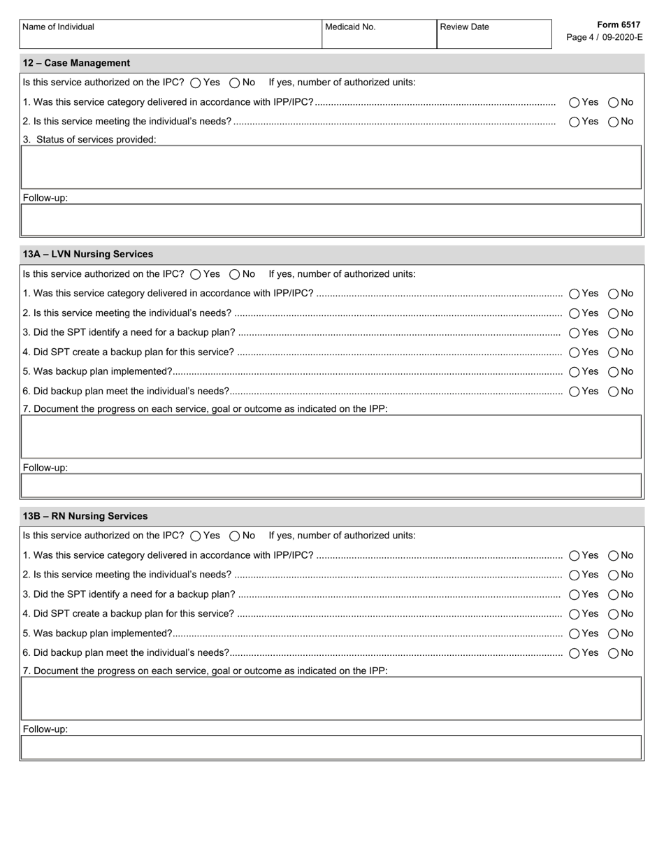 Form 6517 Individual Program Plan (Ipp) Service Review - Texas, Page 4