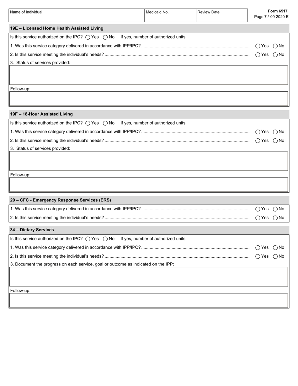 Form 6517 Individual Program Plan (Ipp) Service Review - Texas, Page 7
