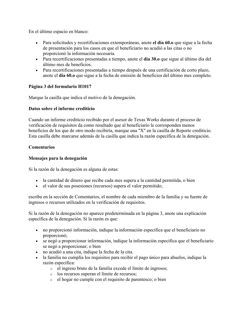 Instrucciones para Formulario H1017-S Notificacion De La Denegacion O Reduccion De Beneficios - Texas (Spanish), Page 4