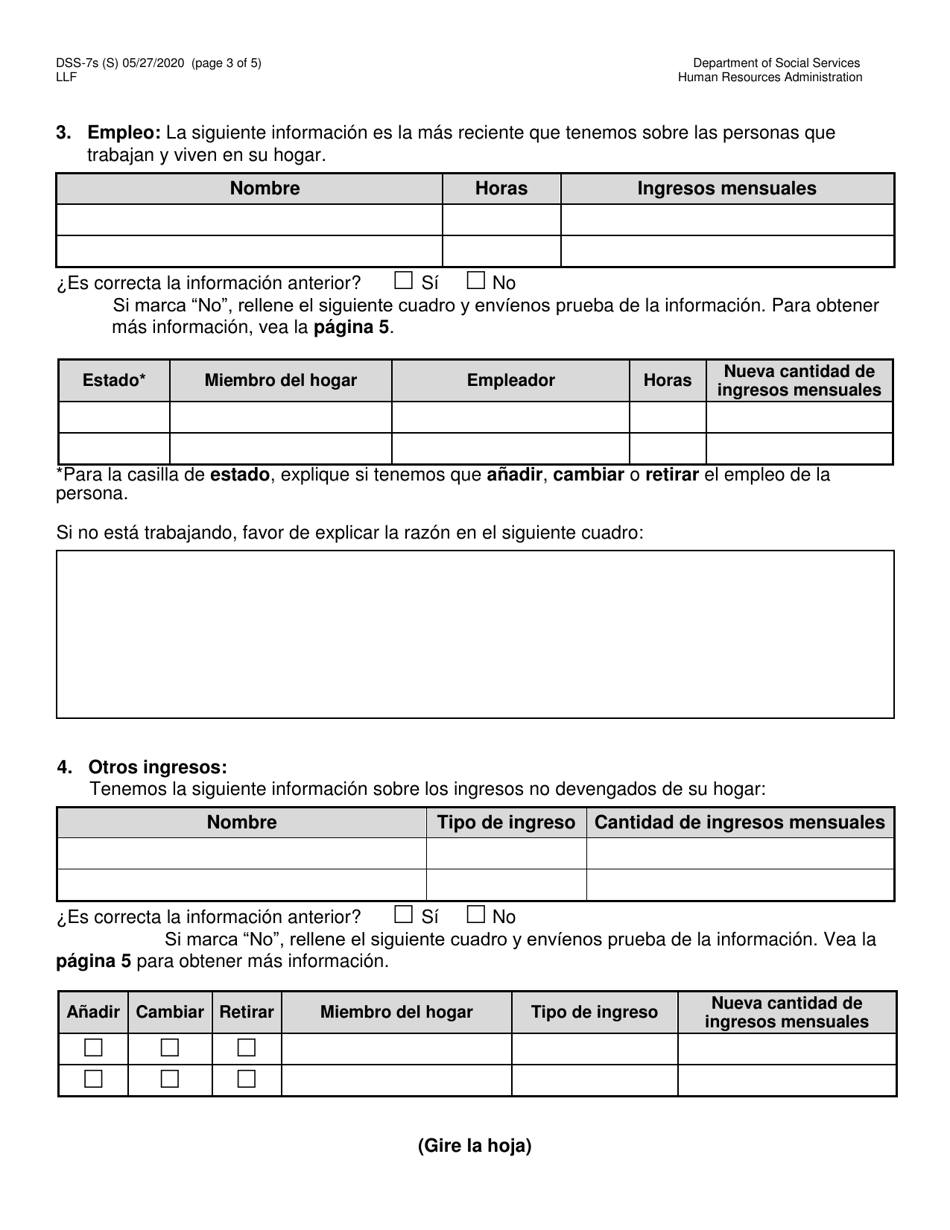 Formulario DSS-7E Peticion De Renovacion De Cityfheps - New York City (Spanish), Page 3