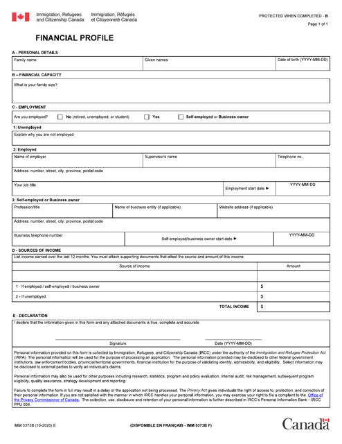 Form IMM5373B Financial Profile - Group of Five - Canada
