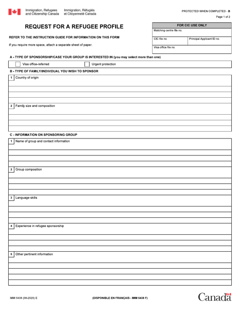 Form IMM5438 Request for a Refugee Profile - Canada