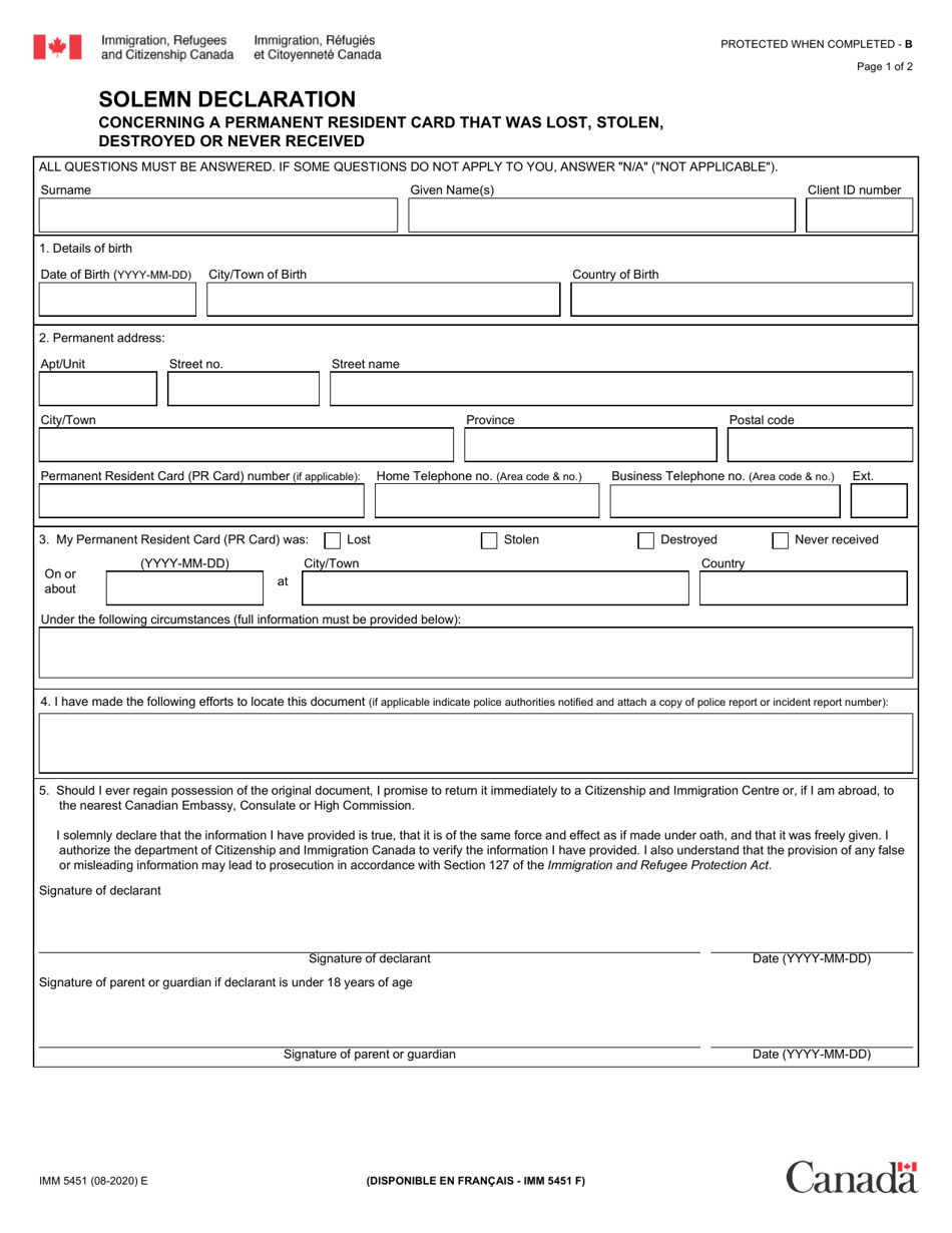 Form IMM5451 Download Fillable PDF or Fill Online Solemn Declaration ...