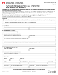 Form IMM5475 Authority to Release Personal Information to a Designated Individual - Canada