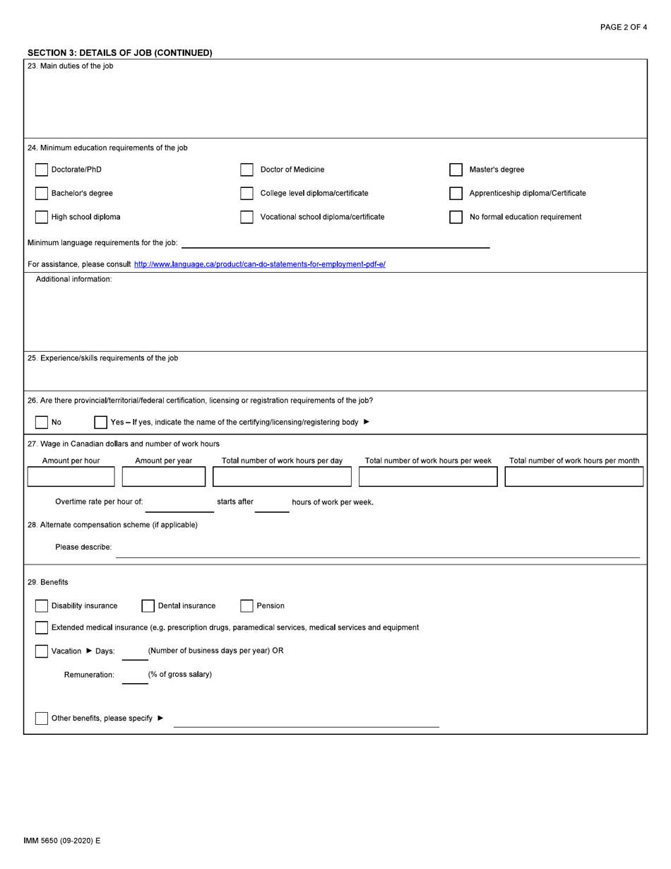 Form IMM5650 Offer of Employment to a Foreign National - Atlantic Immigration Pilot - Canada, Page 2