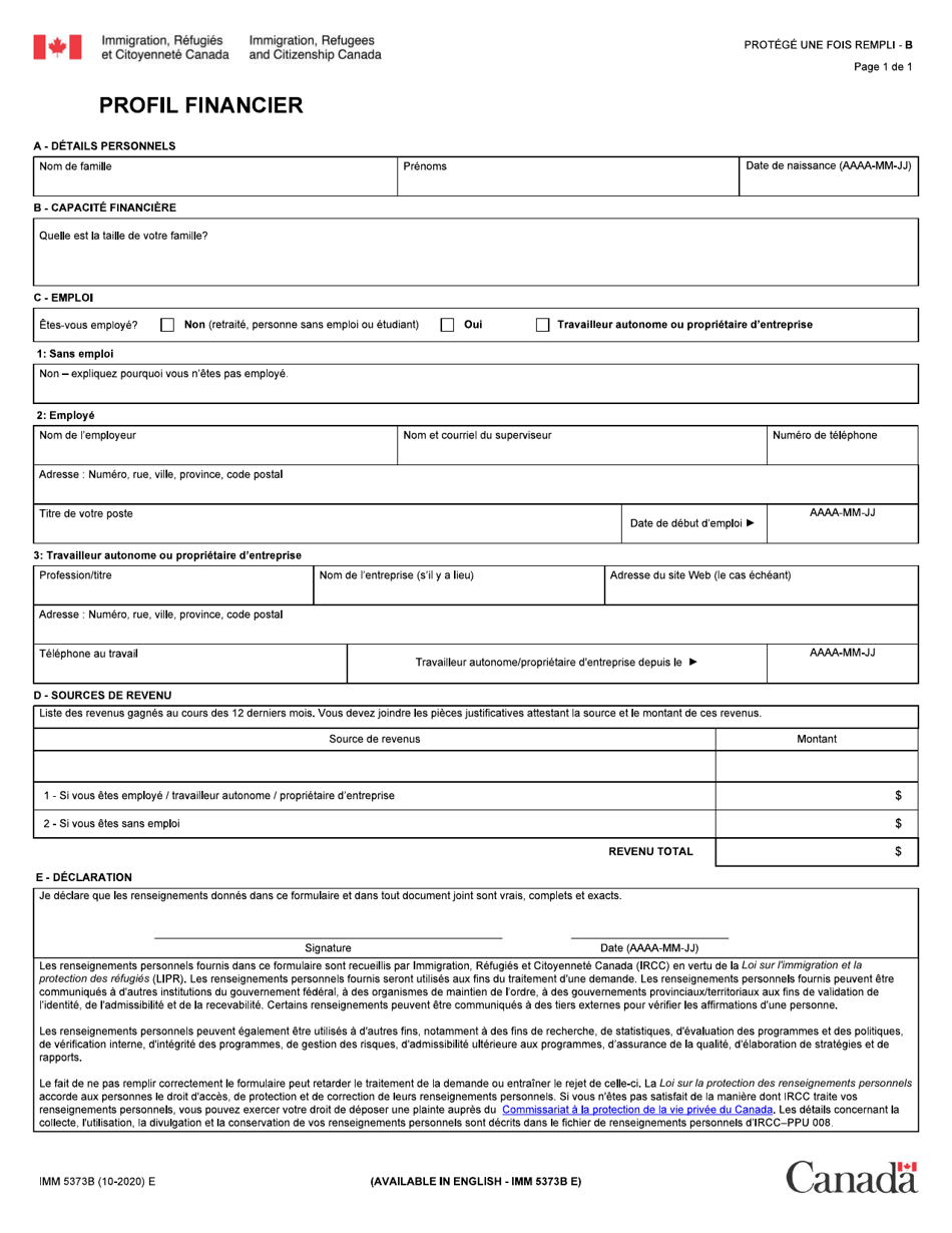 Forme IMM5373B Profil Financier - Canada (French), Page 1