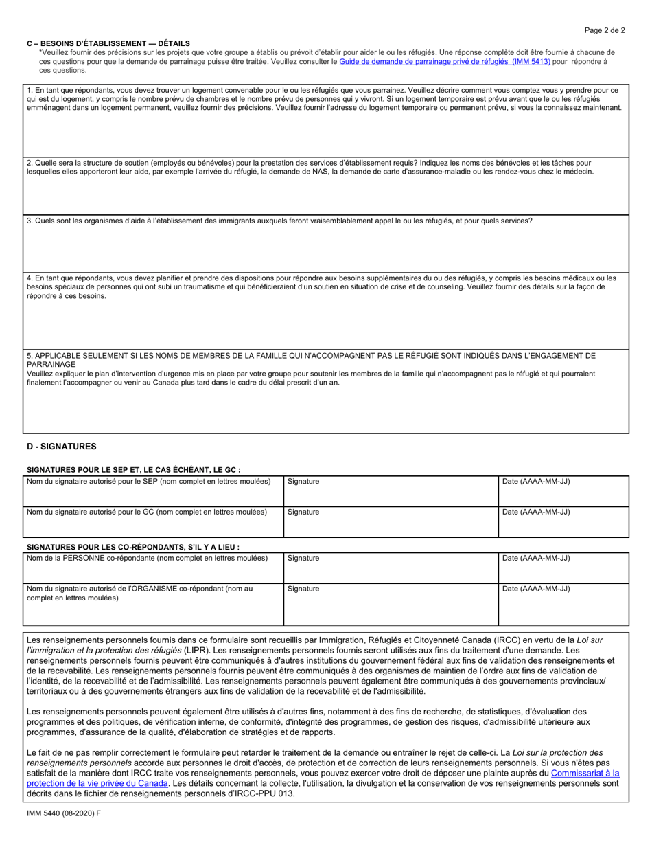 Forme Imm5440 Download Fillable Pdf Or Fill Online Plan Detablissement Signataires Dentente 0811