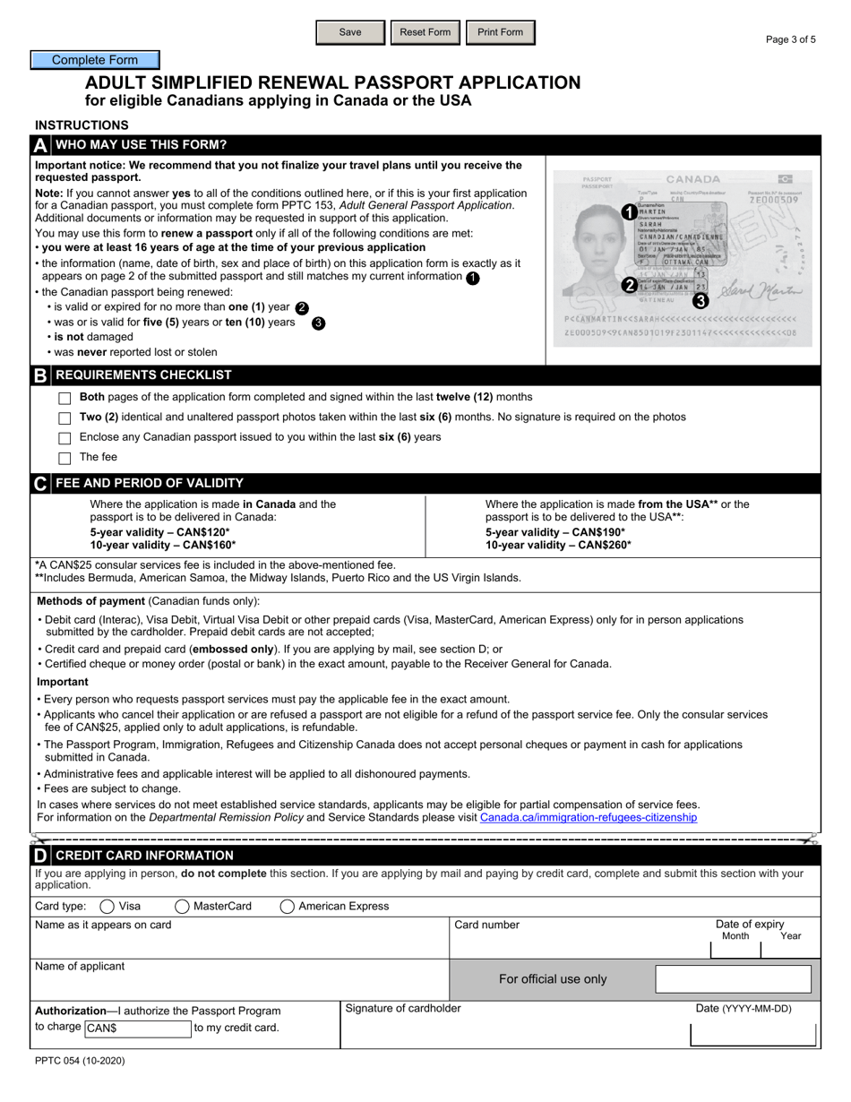 Form PPTC054 Adult Simplified Renewal Passport Application for Eligible Canadians Applying in Canada or the Usa - Canada, Page 3