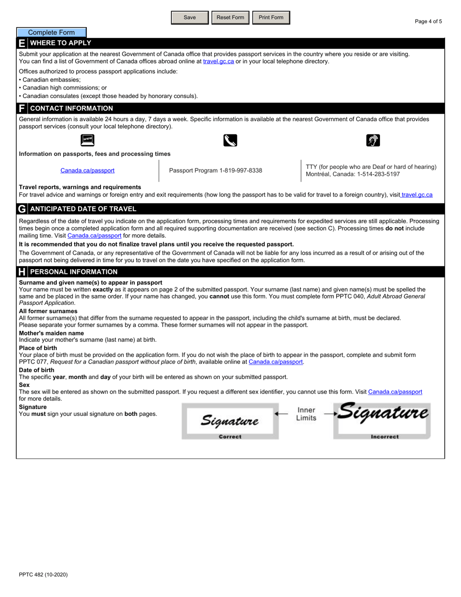 Form PPTC482 Adult Abroad Simplified Renewal Passport Application for Canadians Applying Outside of Canada and the Usa - Canada, Page 4