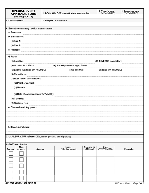 AE Form 525-13G Special Event Approval Form