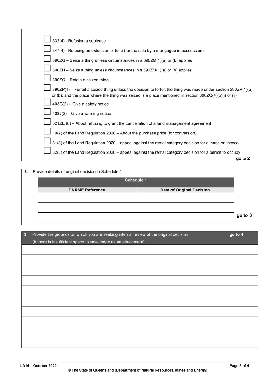 Form LA14 Part B Application for Internal Review of an Original Decision - Queensland, Australia, Page 3