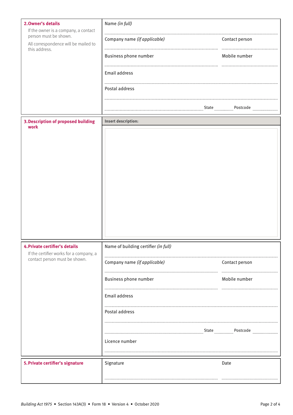 Form 18 Notice to the Owner (Where Owner Is Not the Client) That a Private Building Certifier Has Been Engaged - Queensland, Australia, Page 2
