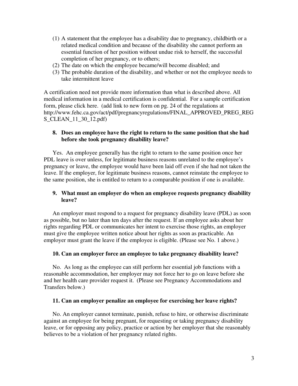 Frequently Asked Questions - Pregnancy Disability Leave, Page 3