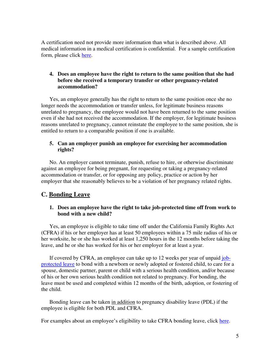 Frequently Asked Questions - Pregnancy Disability Leave, Page 5