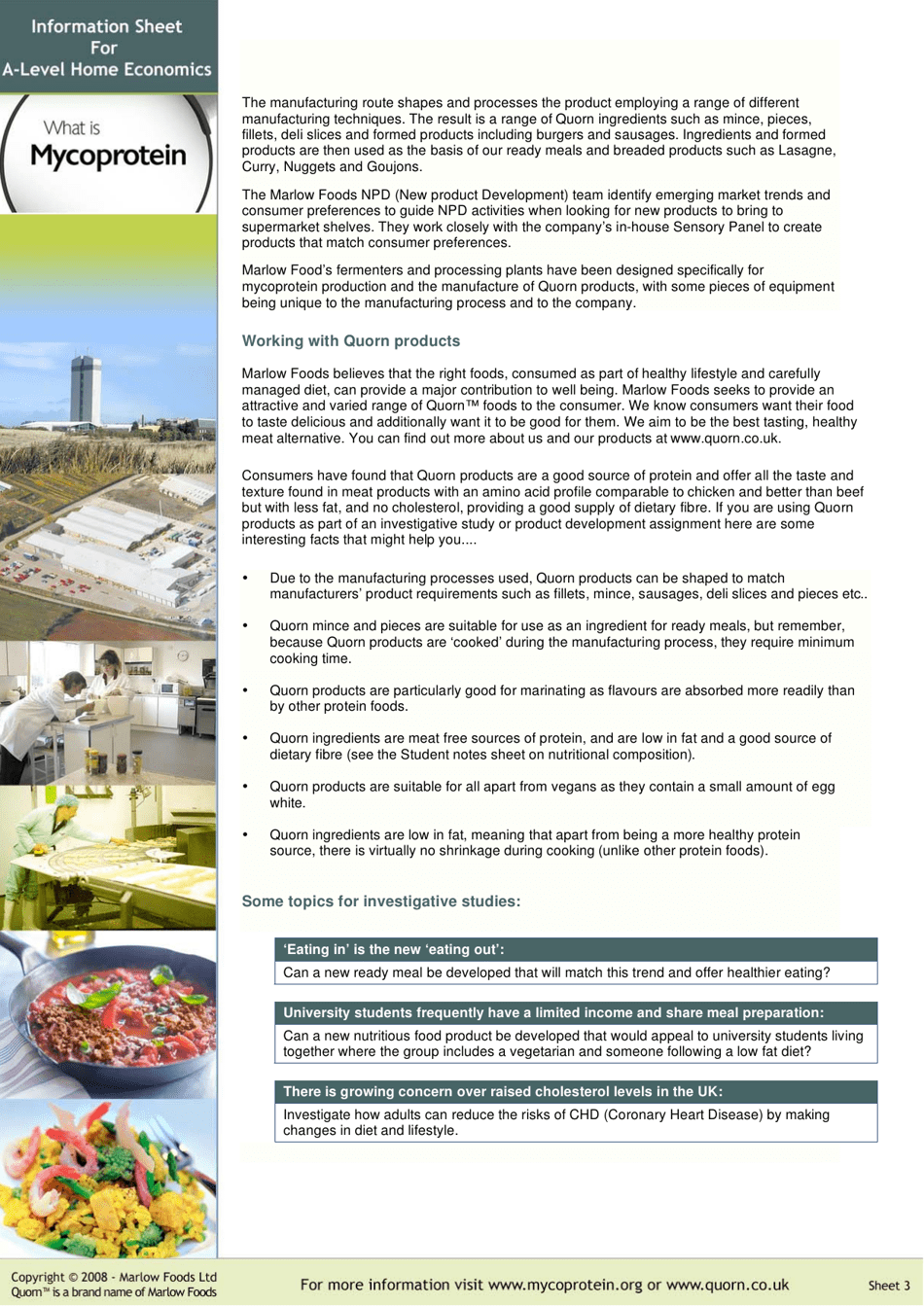Information Sheet for a-Level Home Economics - Mycoprotein, Page 3