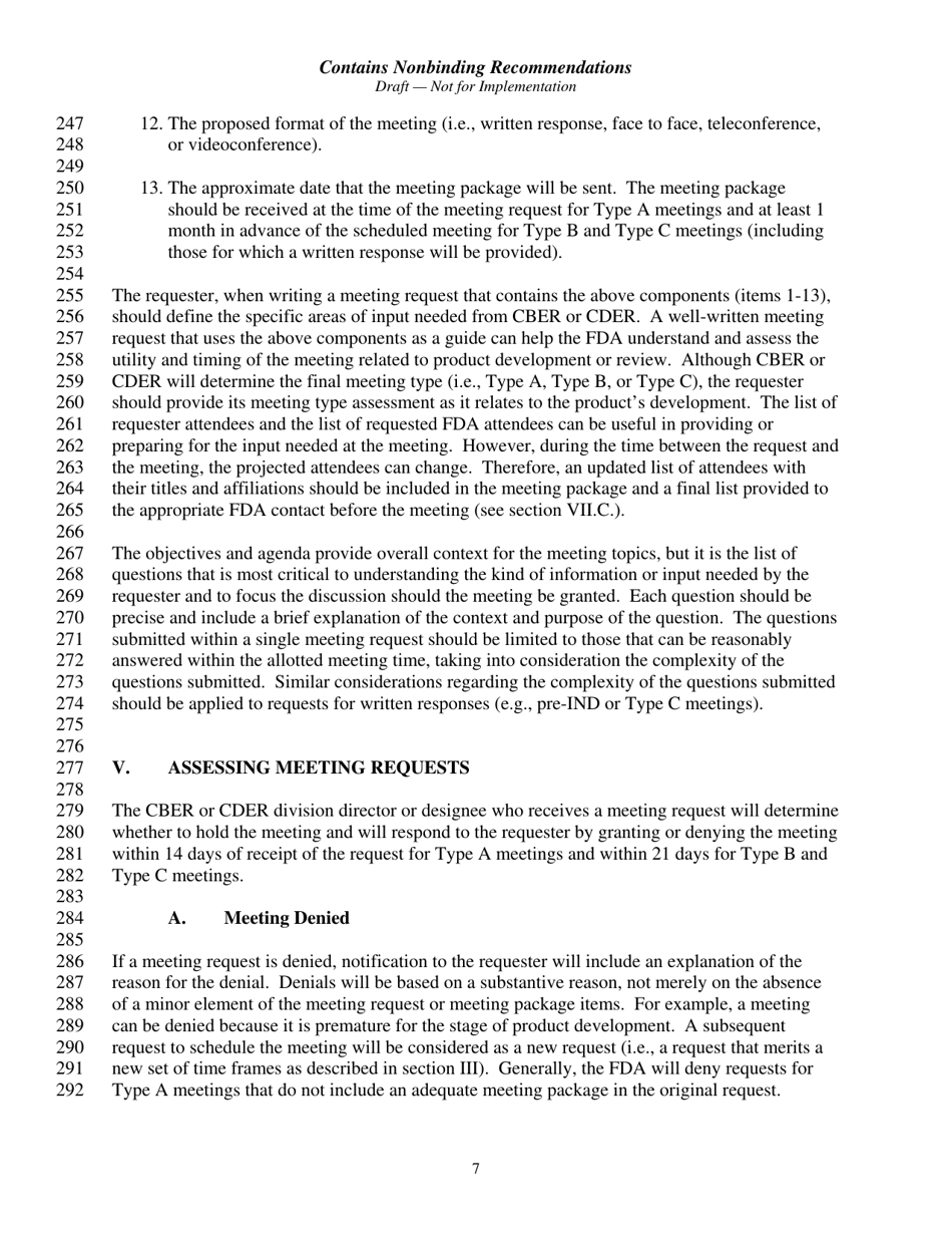 Formal Meetings Between the FDA and Sponsors or Applicants of Pdufa Products - Guidance for Industry, Page 10