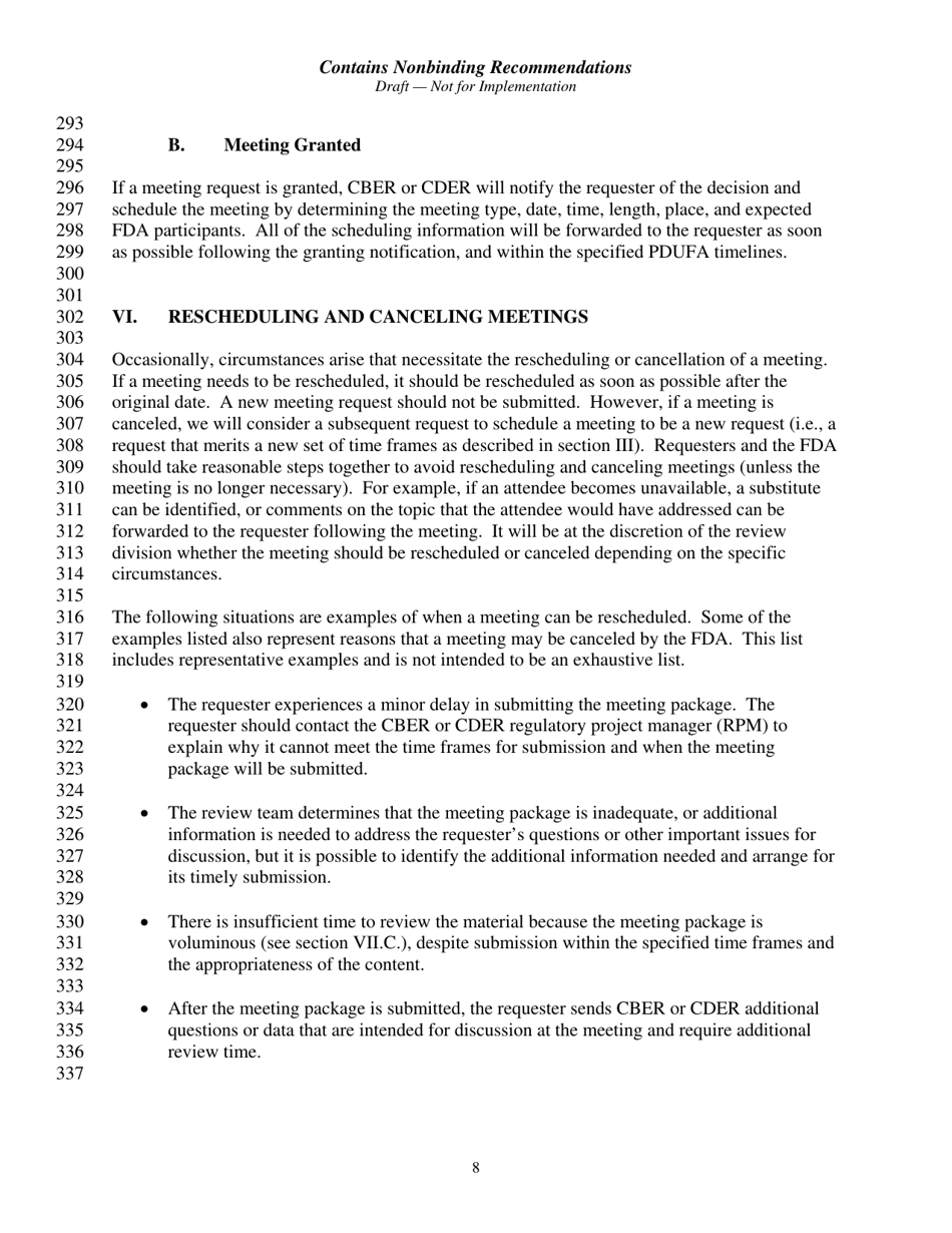 Formal Meetings Between the FDA and Sponsors or Applicants of Pdufa Products - Guidance for Industry, Page 11