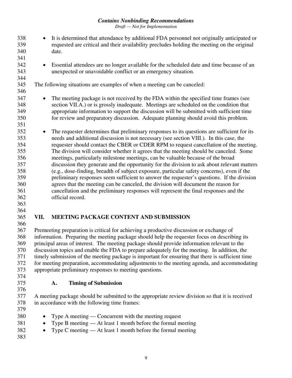 Formal Meetings Between the FDA and Sponsors or Applicants of Pdufa Products - Guidance for Industry, Page 12