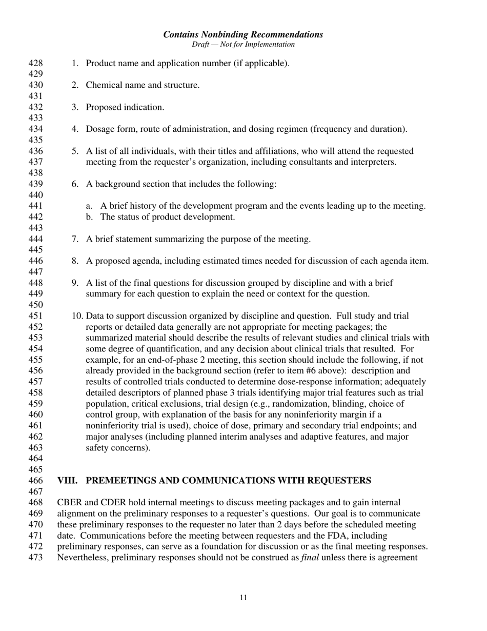 Formal Meetings Between the FDA and Sponsors or Applicants of Pdufa Products - Guidance for Industry, Page 14