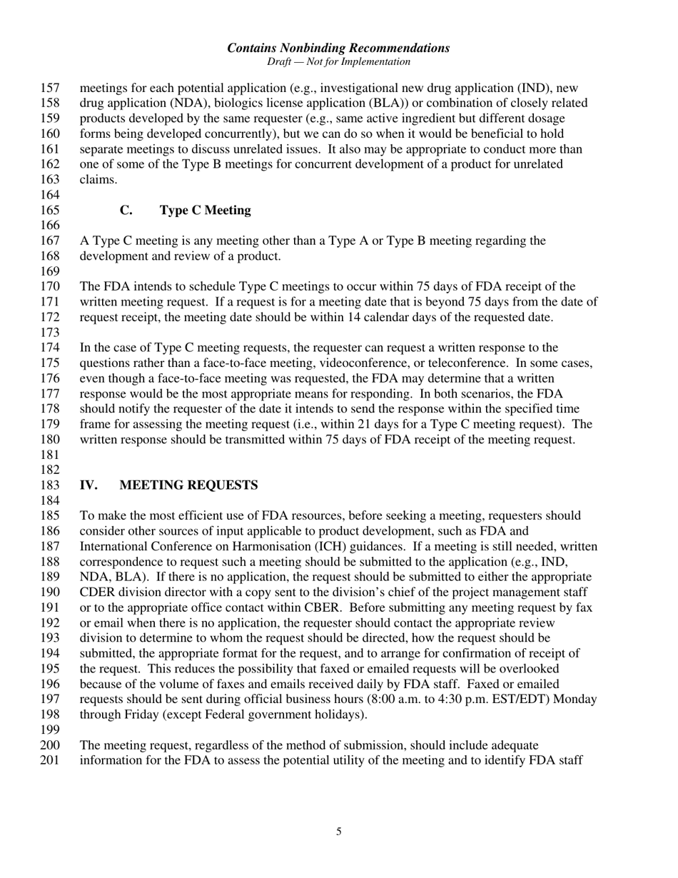 Formal Meetings Between the FDA and Sponsors or Applicants of Pdufa Products - Guidance for Industry, Page 8