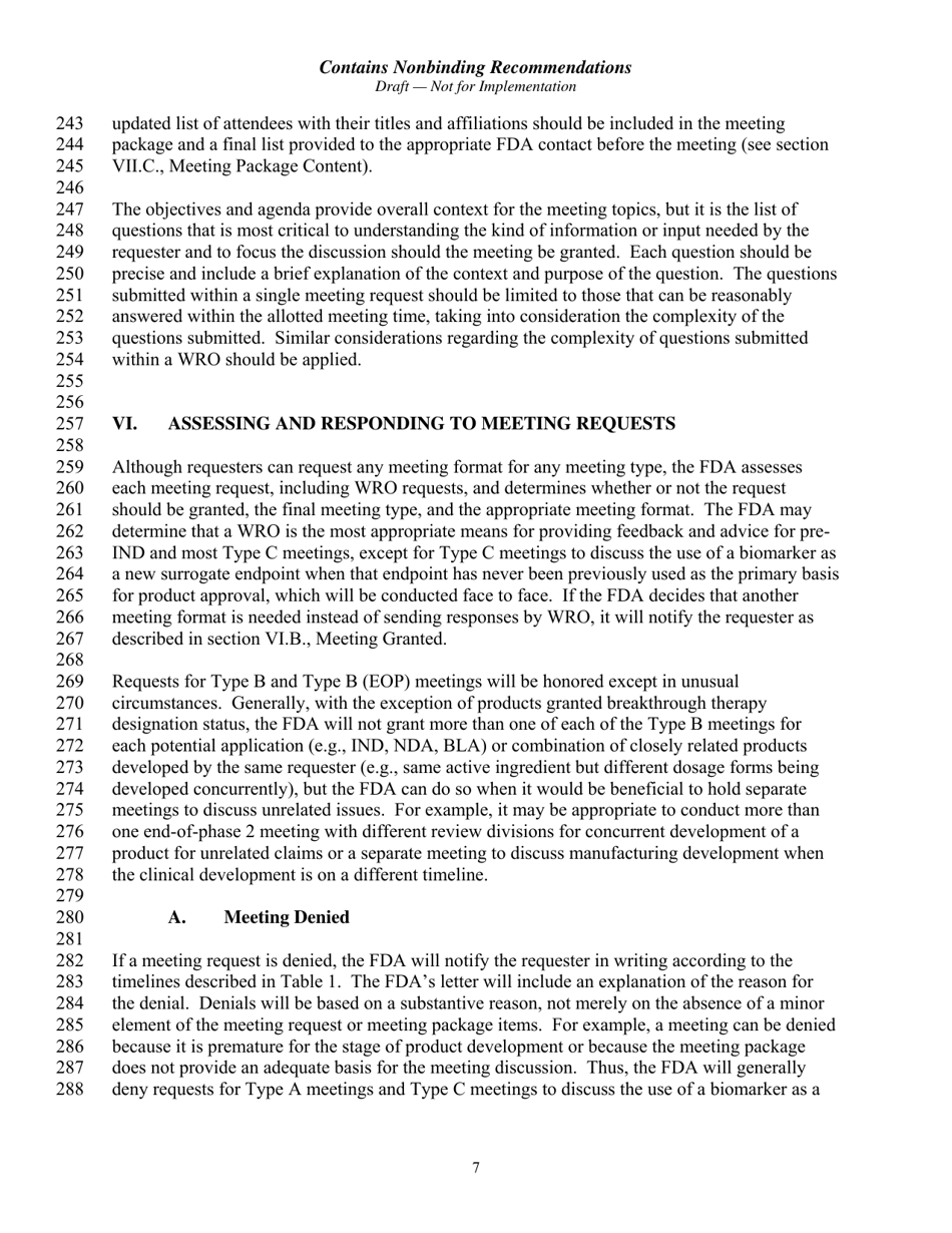 Formal Meetings Between the FDA and Sponsors or Applicants of Pdufa Products - Guidance for Industry, Page 10