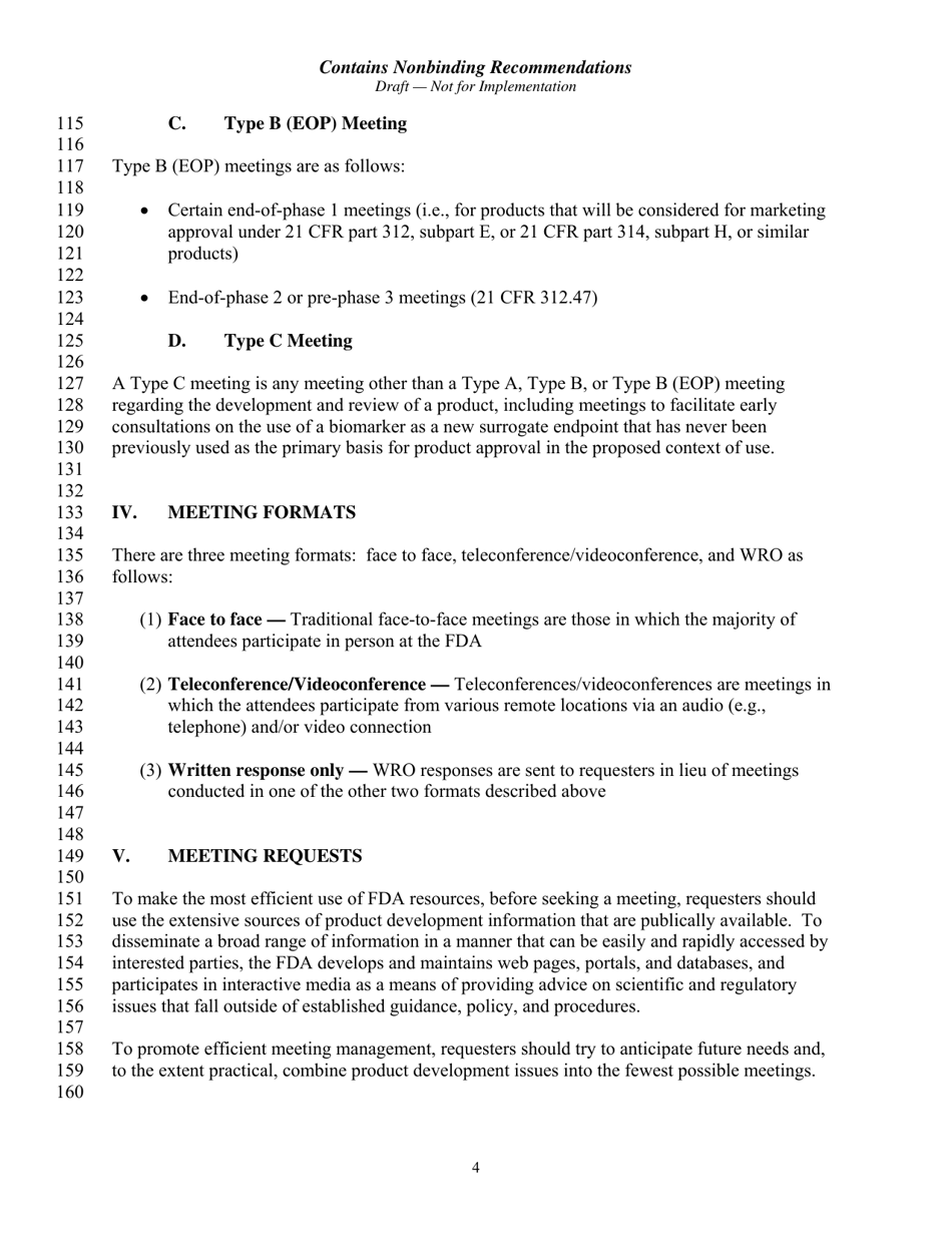 Formal Meetings Between the FDA and Sponsors or Applicants of Pdufa Products - Guidance for Industry, Page 7